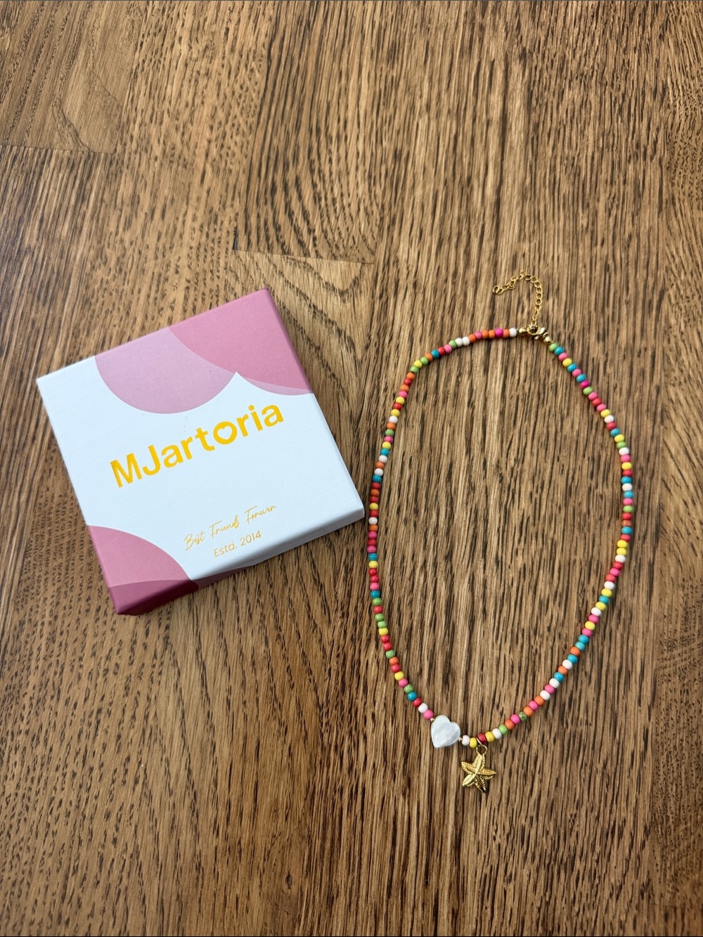 Multicolor Beaded Necklace with Heart & Star Charms